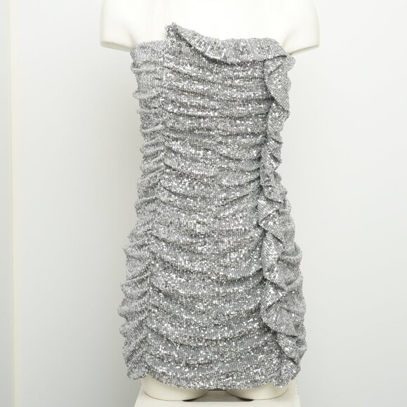 Zara mini strapless sequins dress, Size S (2), Silver colour - Picture 2 of 12
